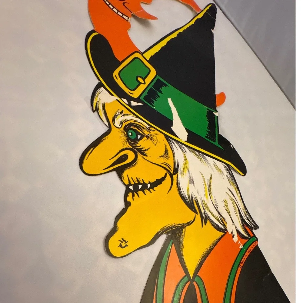 Vintage Beistle Halloween Witch Moon Decoration Die‎ Cut USA Spooky Decor *read